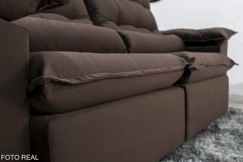 Sofá Retrátil Reclinável Emanuelly 2.30m Veludo Marrom – D28 Soft