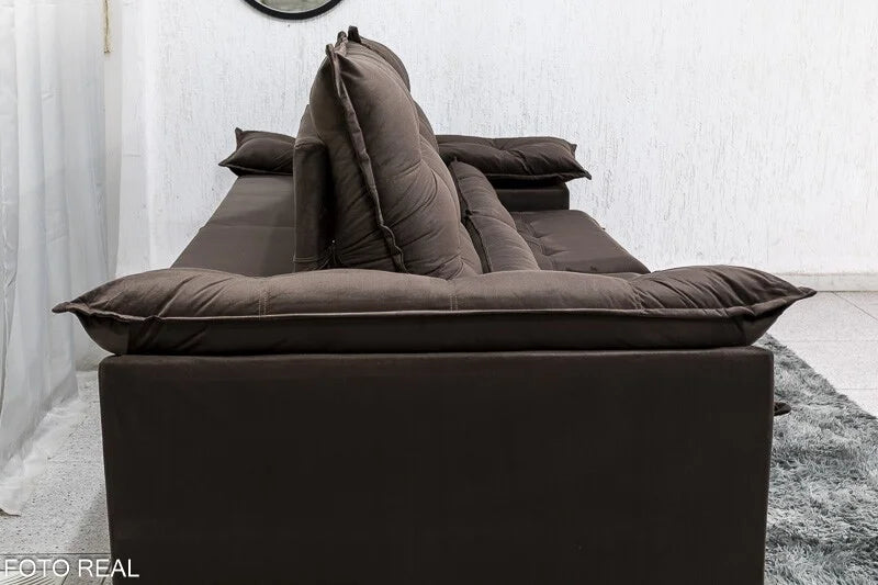 Sofá Retrátil Reclinável Emanuelly 2.30m Veludo Marrom – D28 Soft