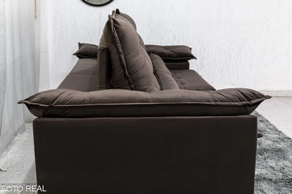 Sofá Retrátil Reclinável Emanuelly 2.30m Veludo Marrom – D28 Soft
