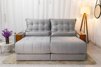 Sofá Retrátil Reclinável Gênova 2.30m Veludo Prata 823 – Molas Ensacadas