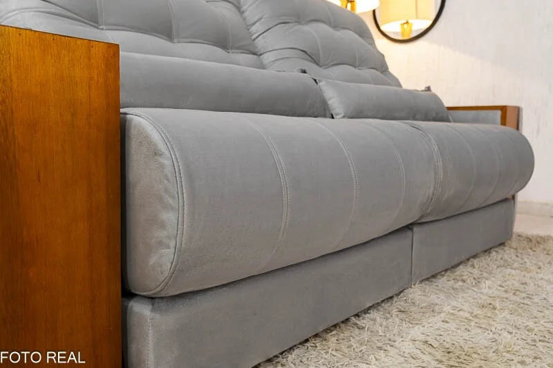 Sofá Retrátil Reclinável Gênova 2.30m Veludo Prata 823 – Molas Ensacadas