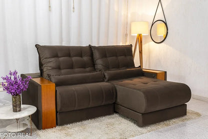 Sofá Retrátil Reclinável Gênova 2.30m Veludo Marrom 815 – Molas Ensacadas