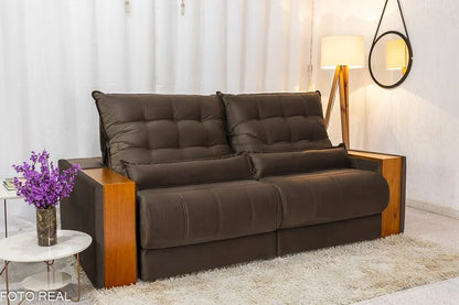 Sofá Retrátil Reclinável Gênova 2.30m Veludo Marrom 815 – Molas Ensacadas