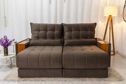 Sofá Retrátil Reclinável Gênova 2.30m Veludo Marrom 815 – Molas Ensacadas