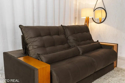 Sofá Retrátil Reclinável Gênova 2.30m Veludo Marrom 815 – Molas Ensacadas