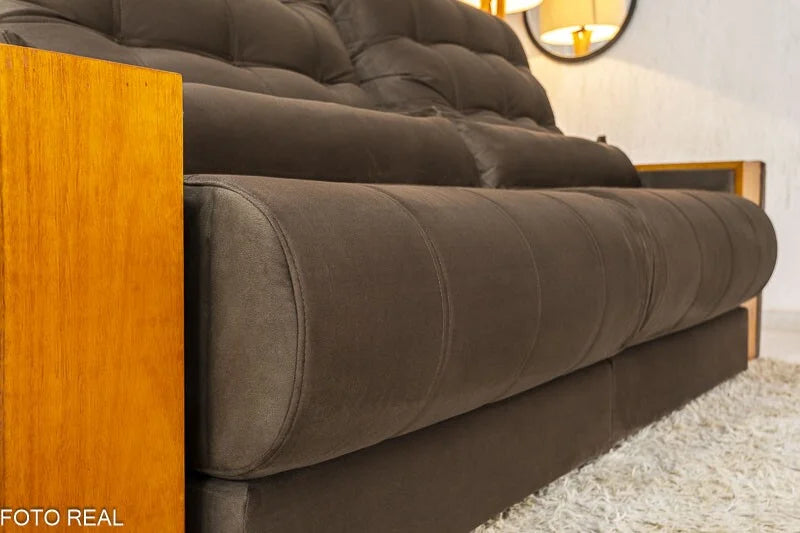 Sofá Retrátil Reclinável Gênova 2.30m Veludo Marrom 815 – Molas Ensacadas