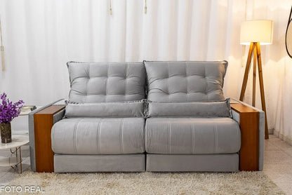 Sofá Retrátil Reclinável Gênova 2.50m Veludo Prata 823 – Molas Ensacadas