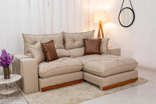 Sofá Retrátil Reclinável Gran Bello 2.50m Linho Bege – Molas Ensacadas