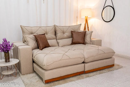 Sofá Retrátil Reclinável Gran Bello 2.50m Linho Bege – Molas Ensacadas