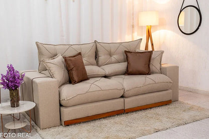 Sofá Retrátil Reclinável Gran Bello 2.50m Linho Bege – Molas Ensacadas