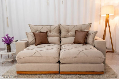 Sofá Retrátil Reclinável Gran Bello 2.50m Linho Bege – Molas Ensacadas
