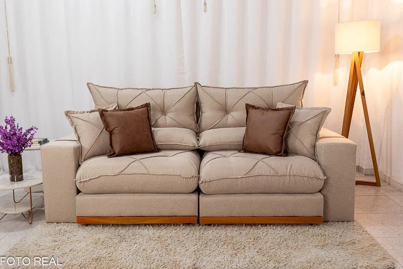 Sofá Retrátil Reclinável Gran Bello 2.50m Linho Bege – Molas Ensacadas