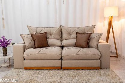 Sofá Retrátil Reclinável Gran Bello 2.50m Linho Bege – Molas Ensacadas