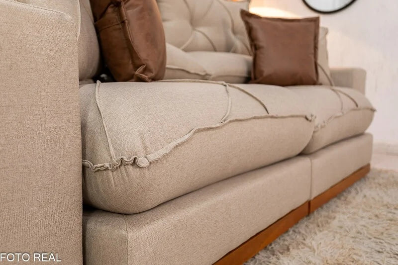 Sofá Retrátil Reclinável Gran Bello 2.50m Linho Bege – Molas Ensacadas