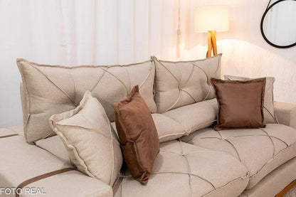 Sofá Retrátil Reclinável Gran Bello 2.50m Linho Bege – Molas Ensacadas