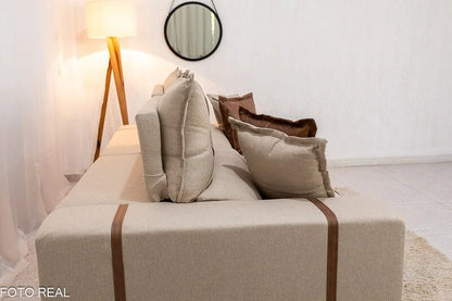 Sofá Retrátil Reclinável Gran Bello 2.50m Linho Bege – Molas Ensacadas
