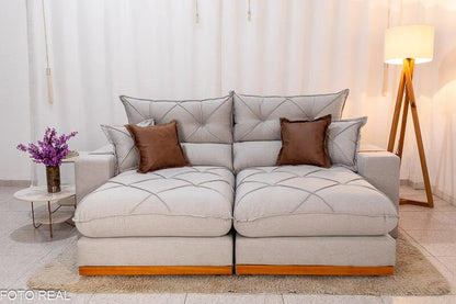 Sofá Retrátil Reclinável Gran Bello 2.50m Linho Cinza – Molas Ensacadas