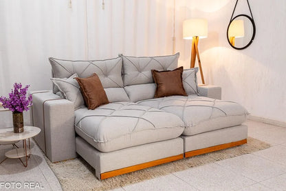 Sofá Retrátil Reclinável Gran Bello 2.50m Linho Cinza – Molas Ensacadas