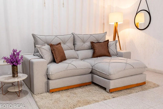 Sofá Retrátil Reclinável Gran Bello 2.50m Linho Cinza – Molas Ensacadas