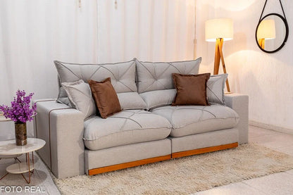 Sofá Retrátil Reclinável Gran Bello 2.50m Linho Cinza – Molas Ensacadas