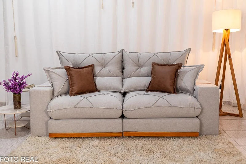 Sofá Retrátil Reclinável Gran Bello 2.50m Linho Cinza – Molas Ensacadas