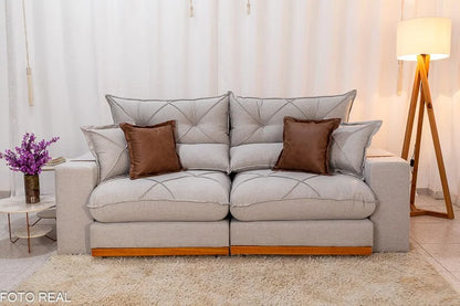 Sofá Retrátil Reclinável Gran Bello 2.50m Linho Cinza – Molas Ensacadas
