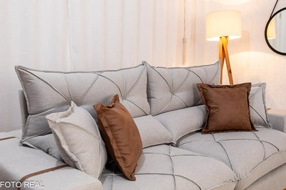 Sofá Retrátil Reclinável Gran Bello 2.50m Linho Cinza – Molas Ensacadas