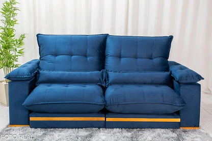 Sofá Retrátil Reclinável Ibis 2.50m Veludo Azul 800 – D33 e Molas Ensacadas