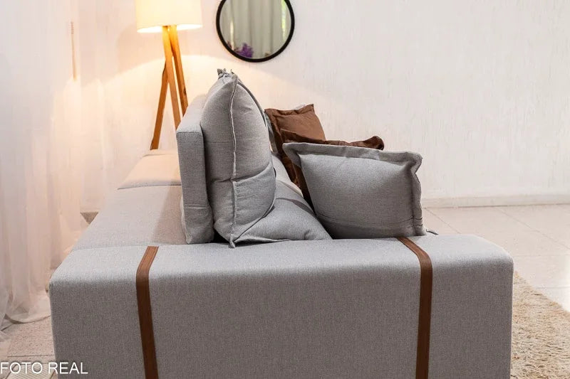 Sofá Retrátil Reclinável Gran Bello 2.90m Linho Cinza 31 – Molas Ensacadas