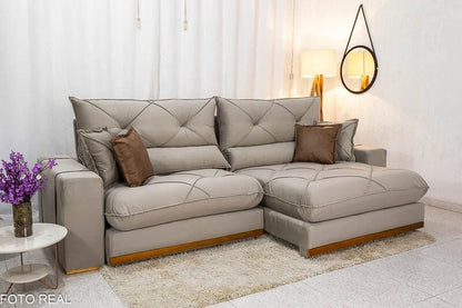 Sofá Retrátil Reclinável Gran Bello 2.90m Veludo Capuccino 02 – Molas Ensacadas