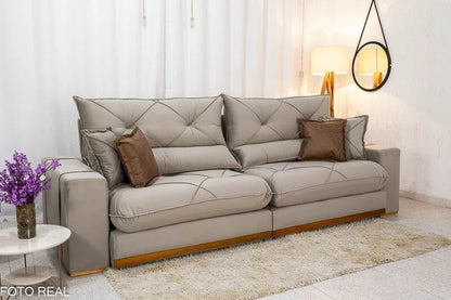 Sofá Retrátil Reclinável Gran Bello 2.90m Veludo Capuccino 02 – Molas Ensacadas