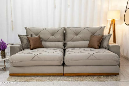 Sofá Retrátil Reclinável Gran Bello 2.90m Veludo Capuccino 02 – Molas Ensacadas