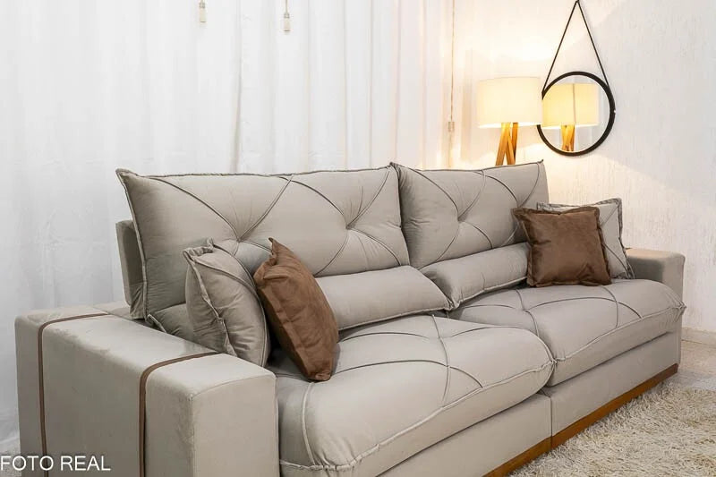 Sofá Retrátil Reclinável Gran Bello 2.90m Veludo Capuccino 02 – Molas Ensacadas