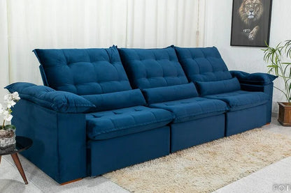Sofá Retrátil Reclinável Emanuelly 3.20m Veludo Azul 03 – D28 Soft