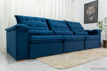 Sofá Retrátil Reclinável Emanuelly 3.20m Veludo Azul 03 – D28 Soft