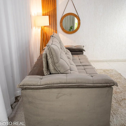 Sofá Retrátil Reclinável Barcelona 2.30m Veludo Cinza 319 – D33 e Molas Ensacadas