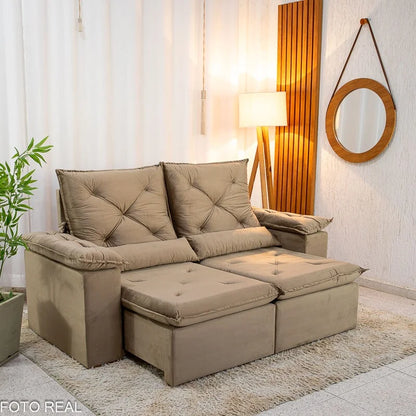 Sofá Retrátil Reclinável City 2.00m Veludo Bege – D28