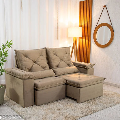 Sofá Retrátil Reclinável City 2.00m Veludo Bege – D28