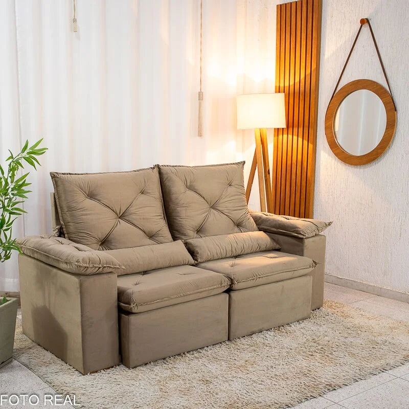 Sofá Retrátil Reclinável City 2.00m Veludo Bege – D28
