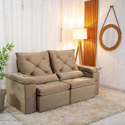 Sofá Retrátil Reclinável City 2.00m Veludo Bege – D28