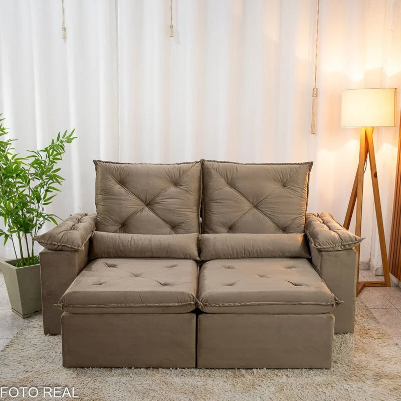 Sofá Retrátil Reclinável City 2.00m Veludo Bege – D28