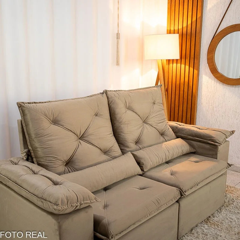 Sofá Retrátil Reclinável City 2.00m Veludo Bege – D28