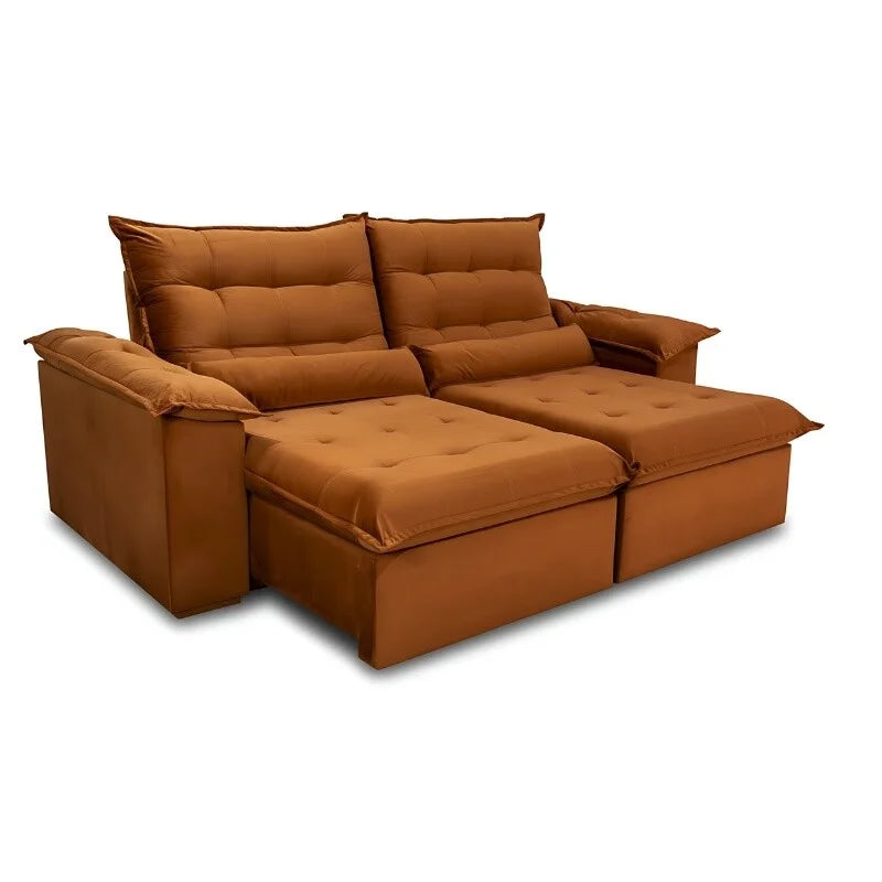 Sofá Retrátil Reclinável Emanuelly 2.30m Veludo Terracota 24 – D28 Soft