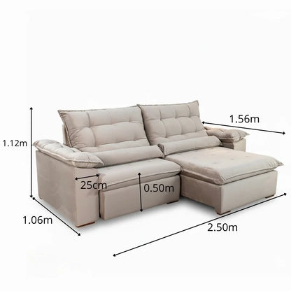 Sofá Retrátil Reclinável Emanuelly 2.50m Veludo Capuccino 02 D28 Soft
