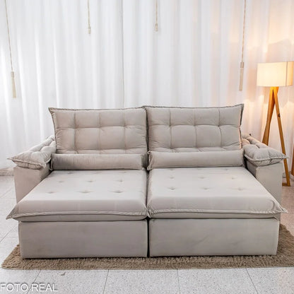 Sofá Retrátil Reclinável Emanuelly 2.50m Veludo Capuccino 02 D28 Soft