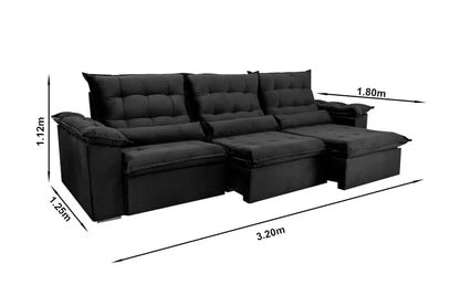 Sofá Retrátil Reclinável Emanuelly 3.20m Veludo Azul 03 – D28 Soft