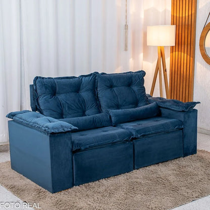 Sofá Retrátil Reclinável Grécia 2.00m Veludo Azul – Sem caixa