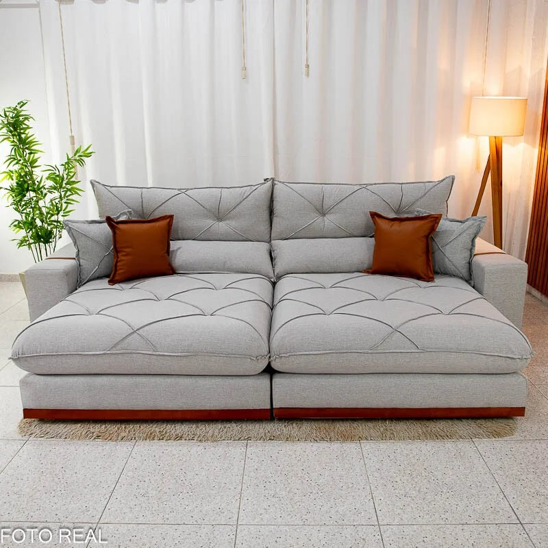 Sofá Retrátil Reclinável Gran Bello 2.90m Linho Cinza 31 – Molas Ensacadas