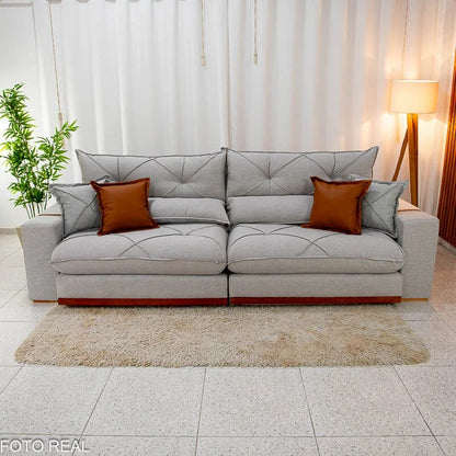 Sofá Retrátil Reclinável Gran Bello 2.90m Linho Cinza 31 – Molas Ensacadas
