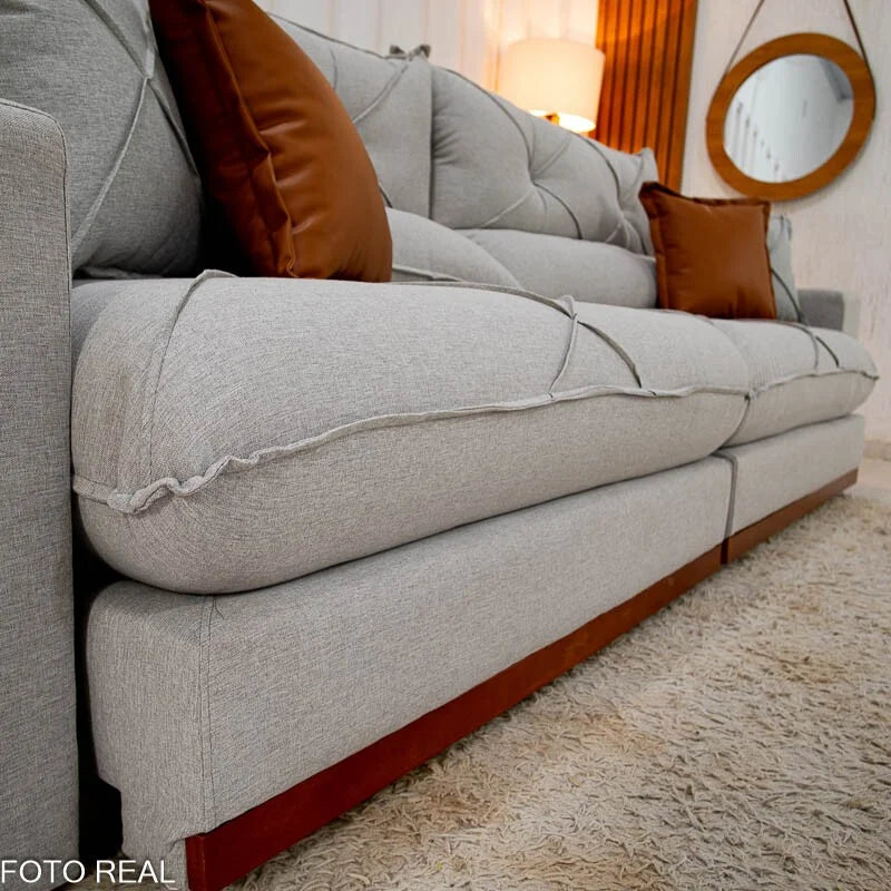 Sofá Retrátil Reclinável Gran Bello 2.90m Linho Cinza 31 – Molas Ensacadas